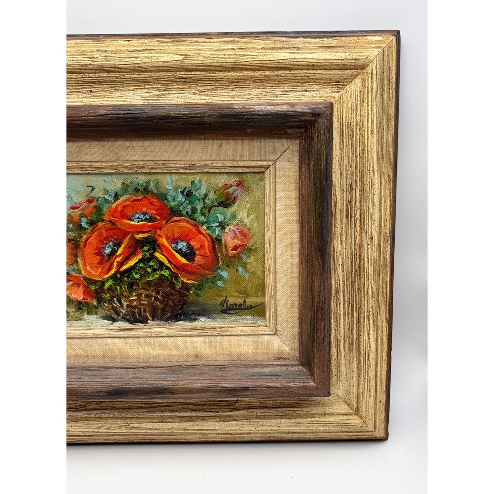 Original Oil Painting Basket O' Poppies Framed Still Life Floral Signed Nora Lee - Picture 6 of 13